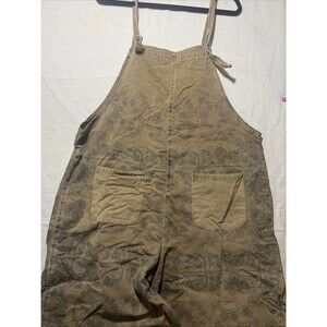 Monthorgin Overalls Brown Lagenlook Colorful Print Womens Artsy Baggy Bibs Crop